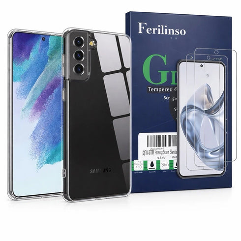 1 Case + 3x Samsung Galaxy S21FE Tempered Glass Screen Protector Ferilinso New
