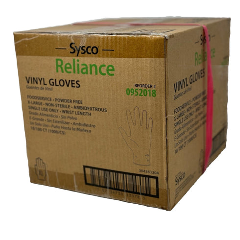 10/100Ct (1000/Cs) Sysco Reliance Vinyl Powder-Free Food Service Gloves XL Size