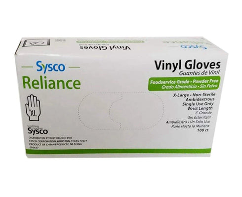 10/100Ct (1000/Cs) Sysco Reliance Vinyl Powder-Free Food Service Gloves XL Size