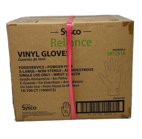 10/100Ct (1000/Cs) Sysco Reliance Vinyl Powder-Free Food Service Gloves XL Size
