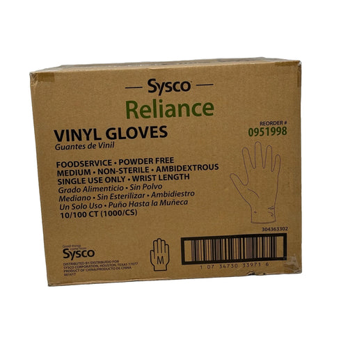 10/100Ct (1000/Cs) Sysco Reliance Vinyl Powder-Free Medium Food Service Gloves M