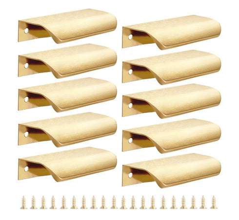 10 Pack Brushed Brass Gold Finger Edge Pulls Cabinets 3.15" Drawer Kitchen New