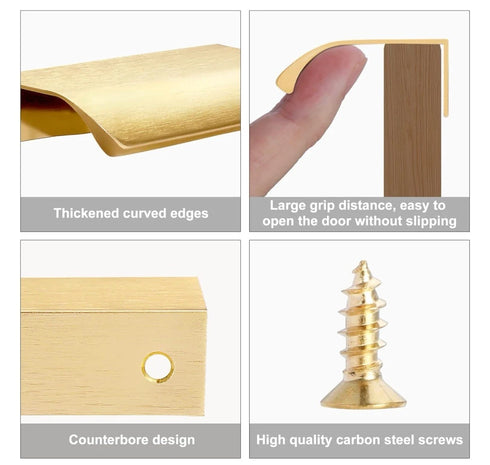 10 Pack Brushed Brass Gold Finger Edge Pulls Cabinets 3.15" Drawer Kitchen New
