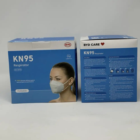 100x BYD CARE KN95 Respirator Breathable Comfortable Foldable Safety 2 Boxes x50