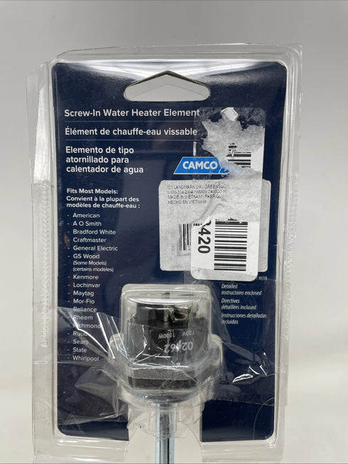 1500W 120V Water Heater Element | Screw-In Type | Low Watt Density (02462)