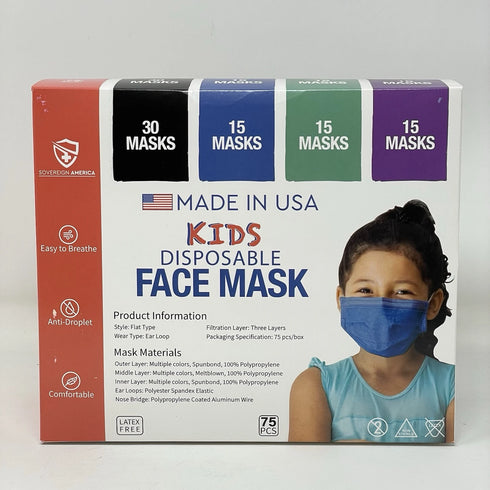 150x Kids Disposable Face Masks 3-Ply Earloop Latex-Free Breathable Made in USA