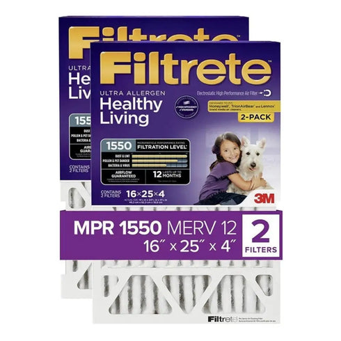 2 pk Filtrete 16x25x4 Ultra Allergen Healthy Living Air Filters 1550 MPR 25x16x4
