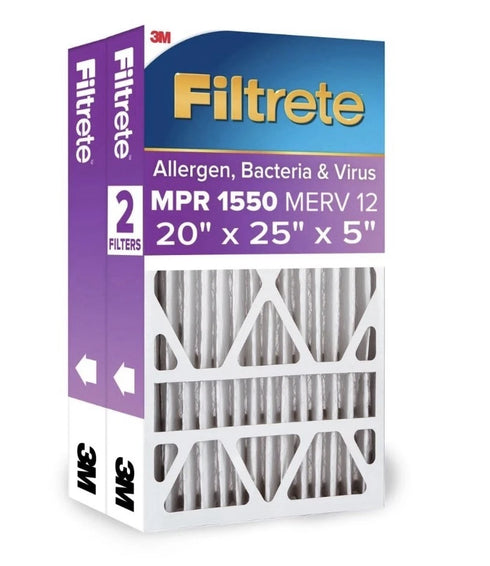2pk 20x25x5 AC Furnace Air Filter, MPR 1550, MERV 12, Fit Trion Air Bear Furnace