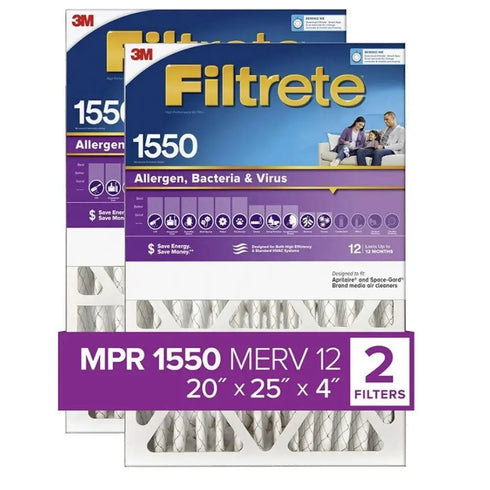 2Pk 3M Filtrete 1550 Ultra Allergen Healthy Living Pleat Filter 20X25X4 Open Box
