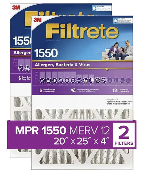 2Pk 3M Filtrete 1550 Ultra Allergen Healthy Living Pleat Filter 20X25X4 Open Box