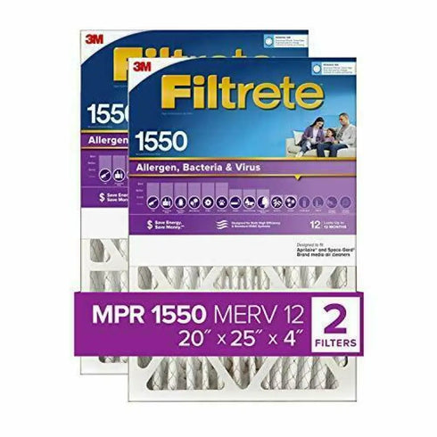 2pk 3M Filtrete Ultra Allergen Reduction Deep Pleat 20x25x4 1550 Air Filter NEW