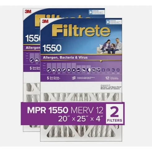 2pk 3M Filtrete Ultra Allergen Reduction Deep Pleat 20x25x4 1550 Air Filter NEW