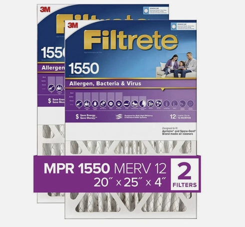 2pk 3M Filtrete Ultra Allergen Reduction Deep Pleat 20x25x4 1550 Air Filter NEW
