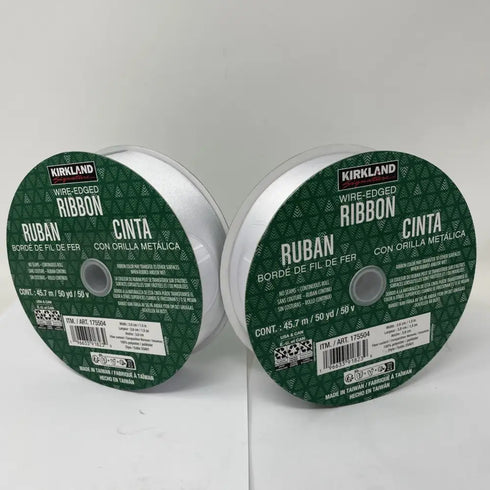 2x Kirkland Wire-Edged White Ribbon 1.5" x 50 yds - Christmas Wreath Bows