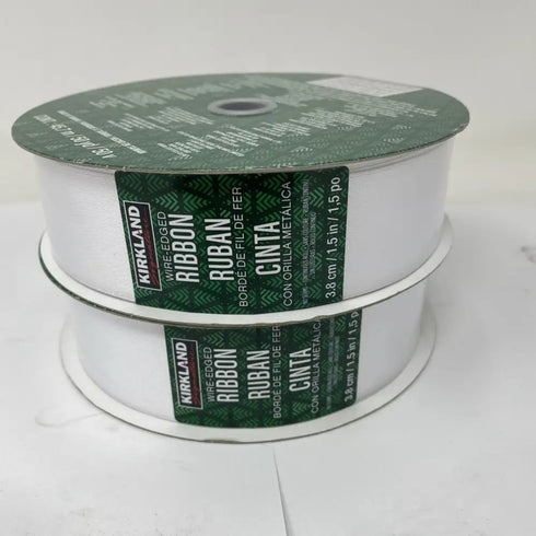 2x Kirkland Wire-Edged White Ribbon 1.5" x 50 yds - Christmas Wreath Bows