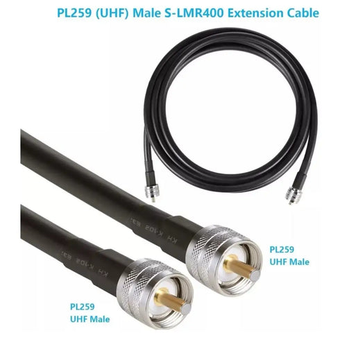 36ft Male PL259 to Male PL259 Extension Cable, Low Loss S-MR400 Coax UHF M/M