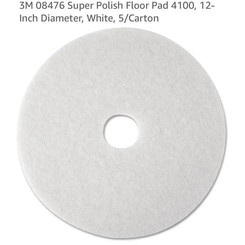 3M 08476 Super Polish Floor Pad 4100, 12-Inch Diameter, White, 5/Carton