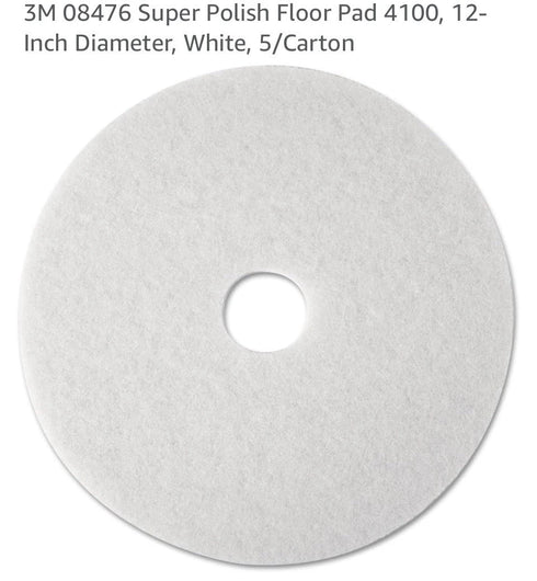 3M 08476 Super Polish Floor Pad 4100, 12-Inch Diameter, White, 5/Carton