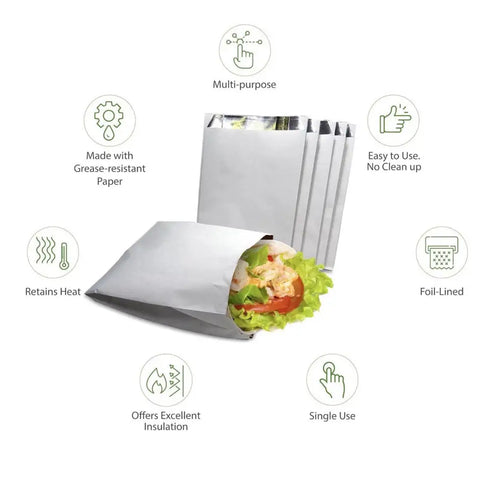 400x Foil Insulated Bags Hot Dog Hamburger Fries To-Go Food Wrap 4 Packs of 100