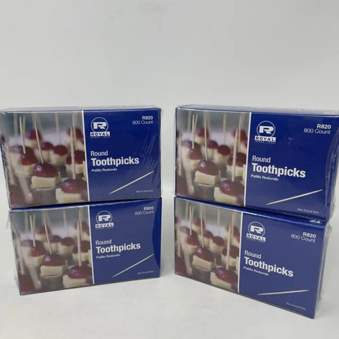 4x 800 Royal R820 2.5" Round Wood Toothpicks (3200 Toothpicks/CT) New
