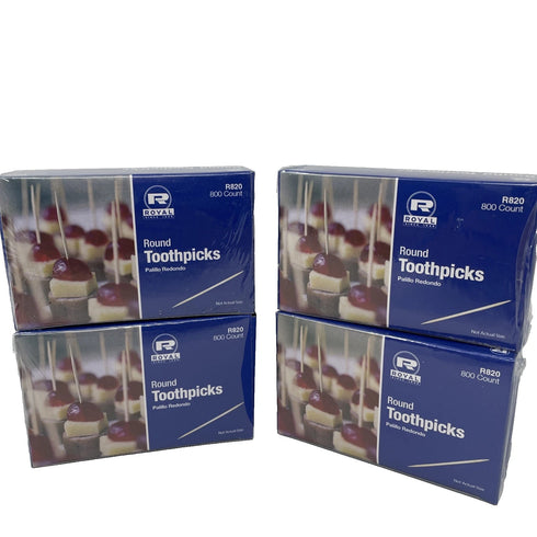 4x 800 Royal R820 2.5" Round Wood Toothpicks (3200 Toothpicks/CT) New
