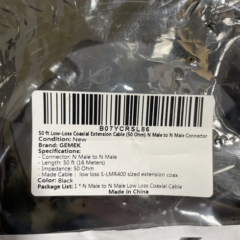 50’ GEMEK S-LMR400 Low Loss Coaxial Extension Cable N Male to N Male 50 Ohm New