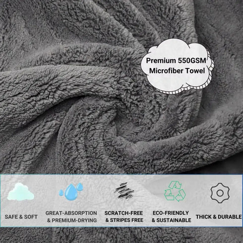6 Pack Gray Edgeless Microfiber Towels 16”x16” Coral Velvet 550 GSM Super Soft