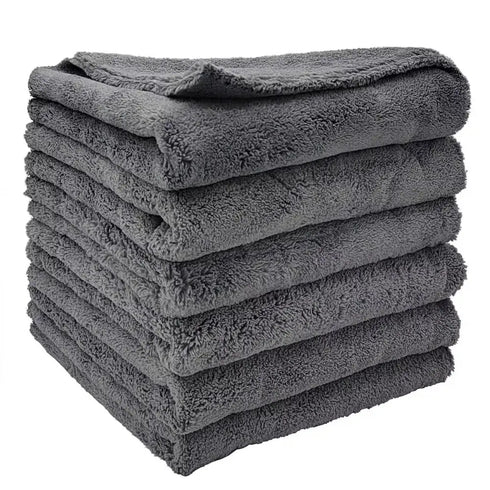6 Pack Gray Edgeless Microfiber Towels 16”x16” Coral Velvet 550 GSM Super Soft