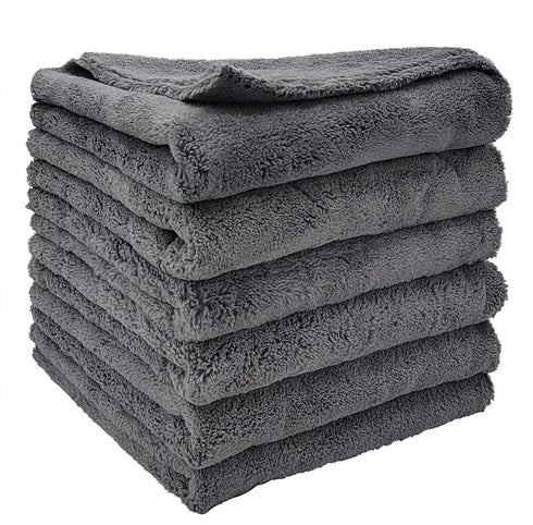 6 Pack Gray Edgeless Microfiber Towels 16”x16” Coral Velvet 550 GSM Super Soft