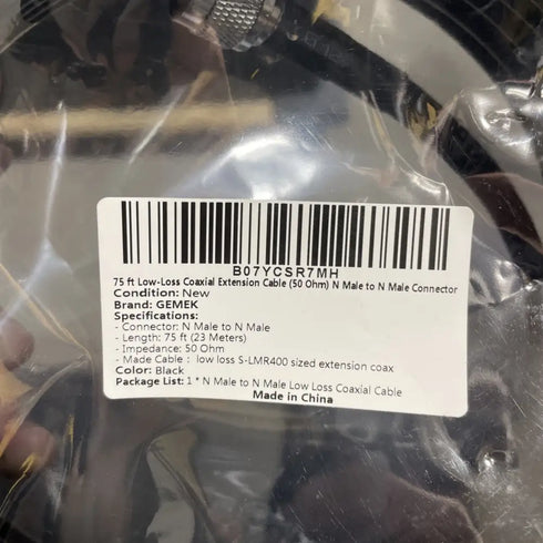 75’ 23 Meters Gemek S-LMR400 Low Loss Coaxial Cable N Male To N Male 50 Ohm New