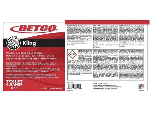 Betco Kling Toilet Bowl Cleaner Mint-wintergreen Scent 32 Oz. 11/Carton 751200