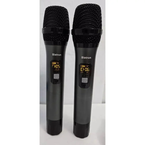 Bietrun WXM02 UHF Dual Wireless Microphone System BLACK Set Of Two Mics Open Box