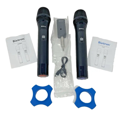 Bietrun WXM02 UHF Dual Wireless Microphone System BLACK Set Of Two Mics Open Box