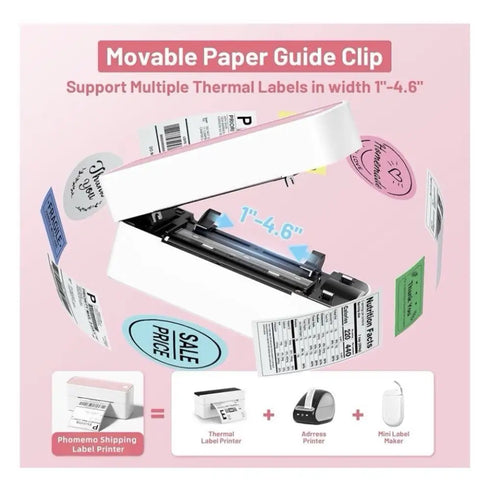 Bluetooth Thermal Label Printer -pink PM-241-BT Wireless Shipping Label Printers
