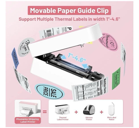 Bluetooth Thermal Label Printer -pink PM-241-BT Wireless Shipping Label Printers