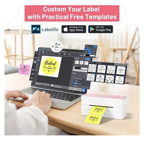 Bluetooth Thermal Label Printer -pink PM-241-BT Wireless Shipping Label Printers