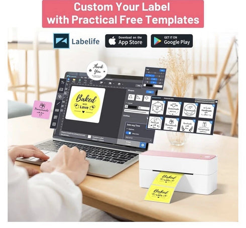 Bluetooth Thermal Label Printer -pink PM-241-BT Wireless Shipping Label Printers