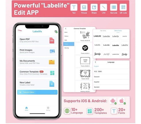 Bluetooth Thermal Label Printer -pink PM-241-BT Wireless Shipping Label Printers