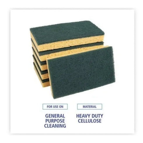 Boardwalk BWK174 Medium-Duty Scrubbing Sponge, Y/G 0.75" Thick, 3.6x6.1 , 20/CT