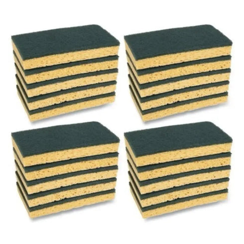 Boardwalk BWK174 Medium-Duty Scrubbing Sponge, Y/G 0.75" Thick, 3.6x6.1 , 20/CT