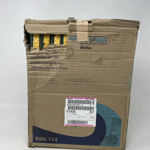 Boardwalk BWK174 Medium-Duty Scrubbing Sponge, Y/G 0.75" Thick, 3.6x6.1 , 20/CT