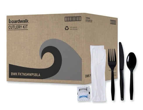 Boardwalk FKTNSMWPSBLA Fork/Knife/Napkin/Pepper/Salt/Spoon Kit (250/CT) New