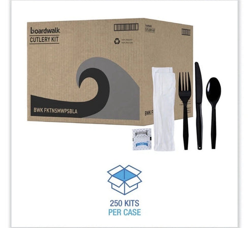 Boardwalk FKTNSMWPSBLA Fork/Knife/Napkin/Pepper/Salt/Spoon Kit (250/CT) New