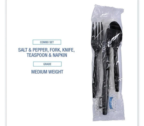 Boardwalk FKTNSMWPSBLA Fork/Knife/Napkin/Pepper/Salt/Spoon Kit (250/CT) New