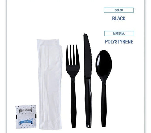 Boardwalk FKTNSMWPSBLA Fork/Knife/Napkin/Pepper/Salt/Spoon Kit (250/CT) New