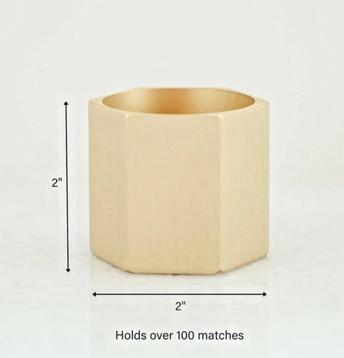 Solid Brass Match Holder and Striker - Modern Hexagonal Decor