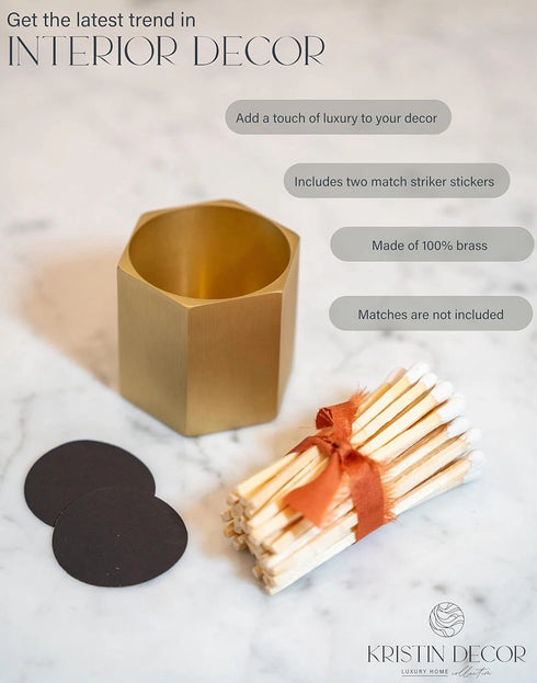 Solid Brass Match Holder and Striker - Modern Hexagonal Decor