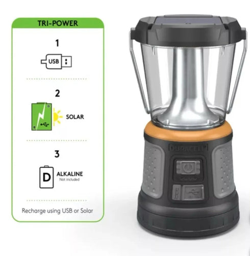 Duracell TRI-Power 2000 Lumen LED Solar + USB Rechargable Battery Lantern Light