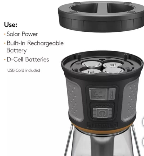 Duracell TRI-Power 2000 Lumen LED Solar + USB Rechargable Battery Lantern Light