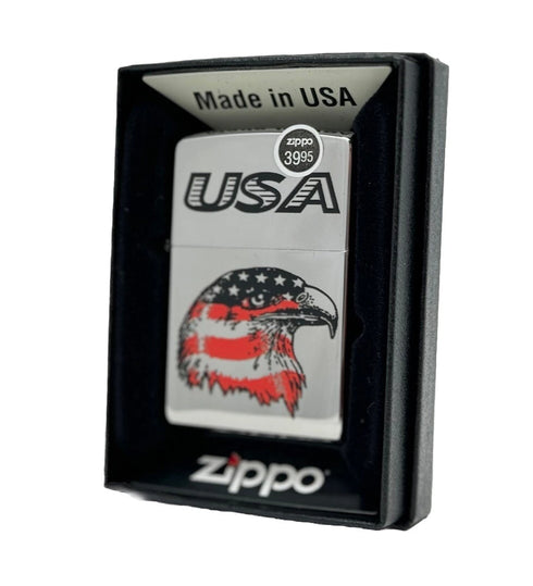 Genuine Zippo Windproof Lighter Made USA Polished Chrome Printed American Eagle